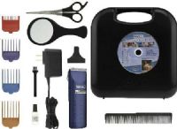 Wahl 9590-210 Pet Pro-Series Recharbeable 14-Piece Corded/Cordless Pet Clipper Kit; Blades are self-sharpening and made from high-carbon for durability and long life; PowerDrive Cutting System cuts the thickest hair; Includes rechargeable clipper, recharging unit, blade guard, handle storage case, oil, cleaning brush, scissors, medium comb, 4 guides (1/8", 1/4", 3/8" and 1/2") and instructional DVD; UPC 043917959023 (9590210 9590 210 959-0210) 
