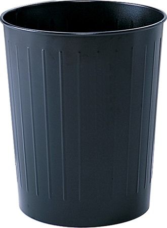 Safco 9604BL Medium Round Wastebasket, Black; 6 gal. Volume Capacity; Puncture resistant, solid-ribbed steel construction with rolled wire rim tops that won't burn, melt or emit toxic fumes; Powder Coat Paint/Finish; Steel Material; UL Classified Fire Resistant; GREENGUARD; Recycled not more than 15%Dimensions 13