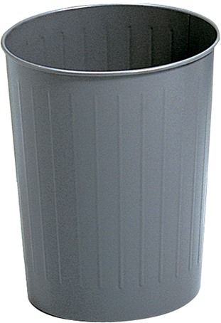 Safco 9604CH Medium Round Wastebasket, Charcoal; 6 gal. Volume Capacity; Puncture resistant, solid-ribbed steel construction with rolled wire rim tops that won't burn, melt or emit toxic fumes; Powder Coat Paint/Finish; Steel Material; UL Classified Fire Resistant; GREENGUARD; Recycled not more than 15%Dimensions 13