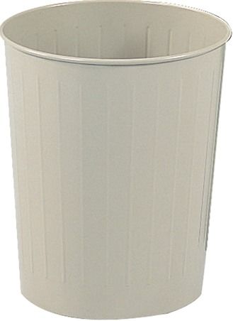 Safco 9604SA Medium Round Wastebasket, Sand; 6 gal. Volume Capacity; Puncture resistant, solid-ribbed steel construction with rolled wire rim tops that won't burn, melt or emit toxic fumes; Powder Coat Paint/Finish; Steel Material; UL Classified Fire Resistant; GREENGUARD; Recycled not more than 15%Dimensions 13