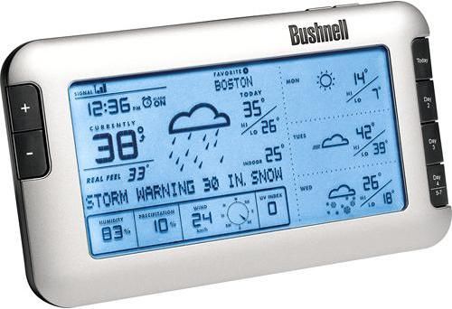 Bushnell 96-0900C WeatherFXi 7-day AccuWeather Forecasts Weather, Internet-driven weather data updated 24/7, Choose from over 20,000 cities worldwide, Color-changing backlight, Save up to five favorite locations and change them anytime, Alarm and snooze, Indoor temperature, Current and Real Feel temperatures (960900C 96 0900C 960-900C 96-0900 960900)