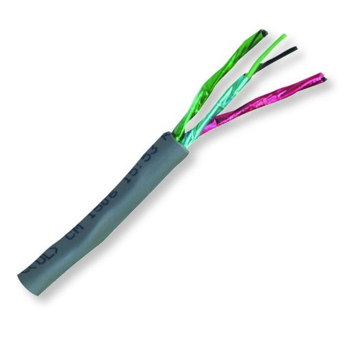 BELDEN9728060500, Model 9728, 24 AWG, 4-Pair, Low Capacitance Computer EIA RS-232, RS-422, Digital Audio Cable; Chrome; 24 AWG stranded tinned copper conductors; Datalene insulation; Twisted pairs; Individually Beldfoil shielded each with 24 AWG stranded tinned copper drain wire; Overall PVC jacket; CM-Rated; UPC 612825257516 (BELDEN9728060500 TRANSMISSION CONNECTIVITY WIRE PLUG)