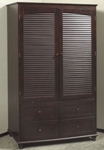 Linon 97951MHG-A/B-KD-U Louvered TV Cabinet, Cherry finish, Louvered doors 