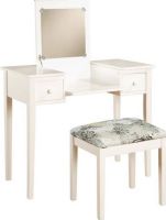 Linon 98135WHTX-01-KD-U Vanity Set with Butterfly Bench, White Finish, Flip Top Mirror with safety stay hinge, Plush, padded stool, 250lb stool weight limit, Pre-drilled wire management hole, 36" W x 18"D x 30" H, UPC 753793888026 (98135WHTX-01-KD-U (98135WHTX01KDU 98135WHTX-01-KD-U 98135WHTX 01 KD U)   