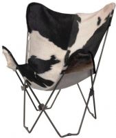 Linon 98251HOHBW-01-AS Butterfly Chair with Metal Frame, Sturdy metal frame, Black and White Cowhide Seat, Folds for easy set up and storage, Stylish eyecatching seating choice, Will complement a variety of decor styles, 29.5"W x 26"D x 36"H, UPC 753793902364 (98251HOHBW01AS 98251HOHBW-01-AS 98251HOHBW 01 AS) 