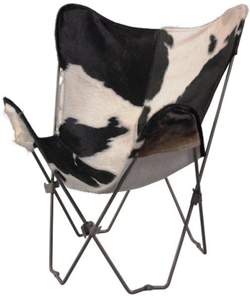 Linon 98251HOHBW-01-AS Butterfly Chair with Metal Frame, Sturdy metal frame, Black and White Cowhide Seat, Folds for easy set up and storage, Stylish eyecatching seating choice, Will complement a variety of decor styles, 29.5