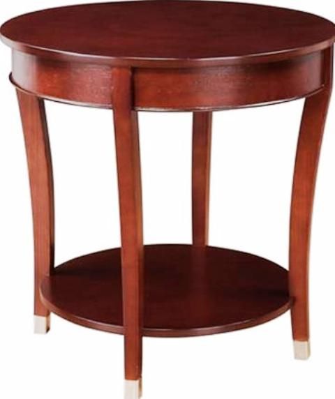 Linon 98259KESP-01-KD-U  Large Round Top End Table, Espresso Finish, Wood Materail, Elegant caps on the feet of the table, Ample sized top for a phone or to rest your beverage, Display shelf to house your favorite collectibles, 24