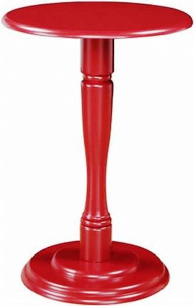Linon 98260KRED-01-KD-U Round Top Pedestal Table, Red Finish, Wood Materail, Gracefully turned pedestal base, Ample sized top for a phone or to rest your beverage, Traditional styling, 18'' W x 18'' D x 26'' H, UPC 753793898773 (98260KRED01KDU 98260KRED-01-KD-U 98260KRED 01 KD U)