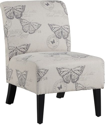 Linon 98320BUTT01U Linen Butterfly Lily Chair; Stylish seating option for any room in your home; Has a plush seat and back that is upholstered in a printed butterfly linen; Straight lined legs are finished in a dark espresso; Stylish way to add function and pattern to your space; 275 lbs weight capacity; UPC 753793935935 (98320-BUTT01U 98320BUTT-01U 98320-BUTT-01U)