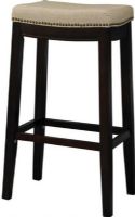 Linon 98325WAL-01-KD Allure Counter Stool with Dark Brown Frame & Beige Fabric, Dark walnut finish, Beige linen upholstered top, Nail head trim adds interest to the stool, Plush cushioned seat, 24" Seat height, 250 lbs Weight limit, 24" H x 18" W x 12" D, UPC 753793904085 (98325WAL01KD 98325WAL-01-KD 98325WAL 01 KD) 