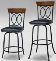 Linon 98401MTL01 O X Three Piece Adjustable Stool Set; Perfect for adding seating to a home bar, kitchen island or pub set; Simple, sleek design is accented by a decorative O and X back and topped with wood trim; Adjustable legs add versatility to this piece, allowing you to easily change the height of the seat; UPC 753793922386 (98401-MTL01 98401MTL-01 98401-MTL-01) 