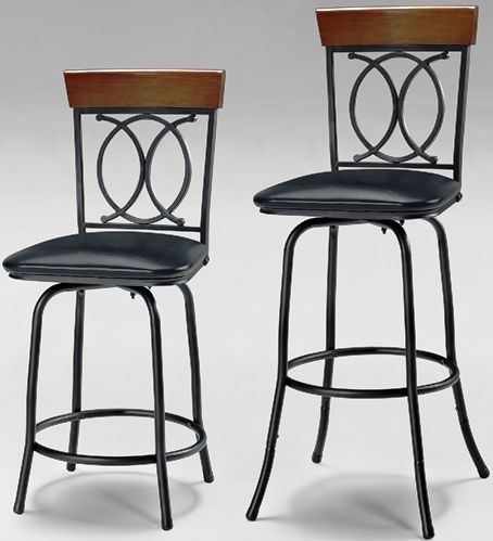 Linon 98401MTL01 O X Three Piece Adjustable Stool Set; Perfect for adding seating to a home bar, kitchen island or pub set; Simple, sleek design is accented by a decorative O and X back and topped with wood trim; Adjustable legs add versatility to this piece, allowing you to easily change the height of the seat; UPC 753793922386 (98401-MTL01 98401MTL-01 98401-MTL-01)