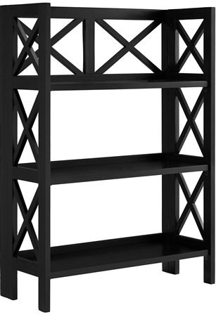 Linon 98480BLK01U Three Shelf Folding Bookcase, Perfect for adding sleek storage space to any living room or office, Contemporary designed sides and a sleek black finish, Three spacious shelves provide ample storage and display space, Sturdy and durable construction, Folds for easy storage, Some Assembly Required, Dimensions 27.56