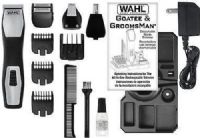 Wahl 9855-408 GroomsMan Pro 14-Piece Rechargeable Grooming Kit; Includes: Trimmer Unit, Trimmer Blade, Detail Blade, Dual Shaver, Ear/Nose, Trimmer Standard Guide Combs (Stubble, Medium, Full), 6-position Guide, Charger, Beard Comb, Cleaning Brush, Blade Oil, Storage/Charge Base and Instructions; Up to 60 minute run time and up to 3 months use per charge (9855408 9855 408)  