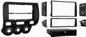Metra 99-7872 Honda Fit 2007-2008 Dash Kit, Custom design allows retention of factory climate controls in their orginal postition and passenger airbag light, Double DIN trim plate and brackets, Metra patented Quick-Release Snap-In ISO-mount system with custom trim ring, Recessed DIN opening, Removable oversized storage pocket with built-in-radio supports, Painted matte black contoured and textured to compliment factory dash, UPC 086429164448 (997872 9978-72 99-7872) 