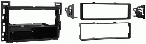 Metra 99-3302 DIN dash kit with pocket for GM/Pontiac/ Saturn 05-12, New OEM matched finish, Metra patented Snap-In ISO Support System, Oversized-under radio pocket, Recessed DIN mount, ISO trim ring, Contoured to match factory dashboard, High-grade ABS plastic, Comprehensive instruction manual, All necessary hardware for easy installation, Painted matte black to match factory finish, UPC 086429116720 (993302 9933-02 99-3302)
