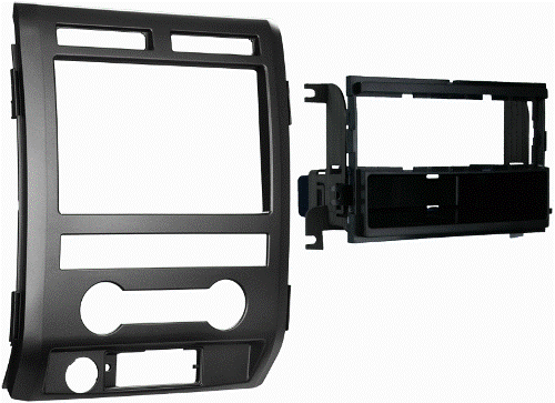 Metra 99-5822B Ford F-150 2009-2012 Mounting Kit, DIN radio provision with pocket, ISO radio provision with pocket, Painted a scratch resistant matte black to match factory dash, Specifically for non NAV models that have the driver info switches in the factory panel, UPC 086429204939 (995822B 9958-22B 99-5822B)