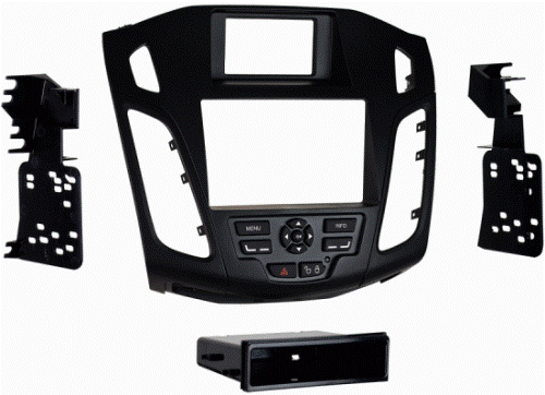 Metra 99-5827B Ford Focus 12-Up DIN & DDIN Mounting Kit, ISO DIN head unit provision with pocket, DDIN head unit provision, Painted Matte Black (different colored vent trims sold separately), Integrated controls for info center, Applications: 2012-UP Ford Focus Without MyFord Touch, UPC 086429265145 (995827B 9958-27B 99-5827B)