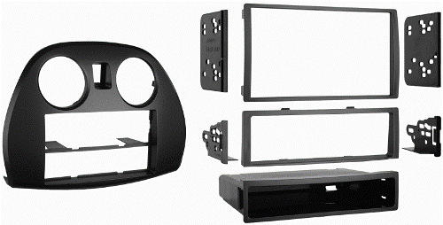 Metra 99-7010 Mitsu Eclipse 06-12 DIN/DDIN Mounting Kit, Designed specifically for the installation of double DIN radios or two single DIN radios, Metra patented quick release snap in ISO mount system with custom trim ring, Recessed DIN opening, Removable oversized storage pocket with built-in radio supports, Allows retention of factory climate controls in their original location, High grade ABS plastic painted gray contoured textured to compliment factory dash, UPC 086429153718 (997010 99-7010)