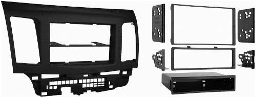 Metra 99-7011 08-Up Mitsu Lancer DIN/DDIN Mounting Kit, Designed specifically for the installation of double DIN radios or two single DIN radios, Metra patented quick release snap is ISO-mount system with custom trim ring, Recessed DIN opening, Removable oversized storage pocket with built-in radio supports, Allows retention of factory climate controls in their original location, UPC 086429174959 (997011 9970-11 99-011)