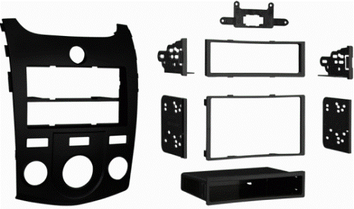 Metra 99-7338B Kia Forte 10-13 DIN/DDIN Black Mounting Kit, DIN Head unit provisions with pocket; ISO DIN Head unit provision with pocket; DDIN Head unit provision; Painted to match factory color and finish; Painted to match factory dash: 99-7338B=Matte Black, 99-7338S=Silver, 99-7338HG=High Gloss Black; UPC 086429225422 (997338B 9973-38B 99-7338B)