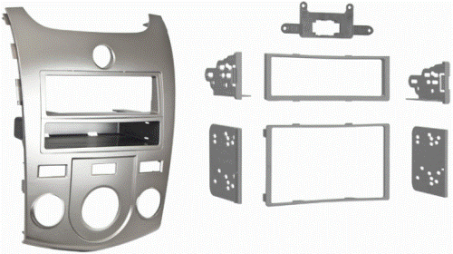 Metra 99-7338S Kia Forte 10-13 DIN/DDIN Silver Mounting Kit, DIN Head unit provisions with pocket; ISO DIN Head unit provision with pocket; DDIN Head unit provision; Painted to match factory color and finish; Painted to match factory dash: 99-7338B=Matte Black, 99-7338S=Silver, 99-7338HG=High Gloss Black; UPC 086429225422 (997338S 9973-38S 99-7338S)