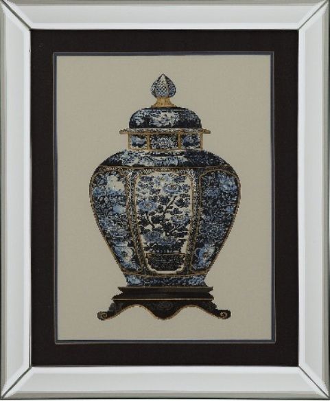 Basset Mirror 9900-143AEC Blue Porcelain Vase I Framed Art, Old World Style, 23