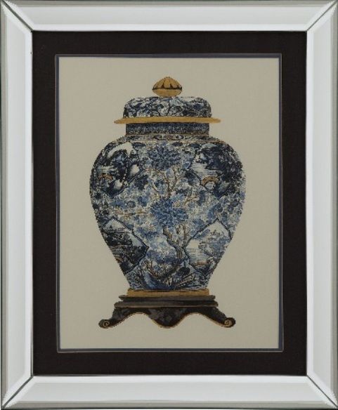 Basset Mirror 9900-143BEC Blue Porcelain Vase II Framed Art, Old World Style, 23