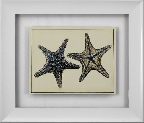 Basset Mirror 9900-145DEC Antique Blue Starfish II Framed Art, Tropical Style, 26