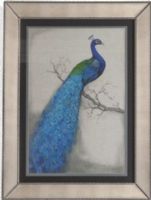 Bassett Mirror 9900-177AEC Model 9900-177A Hollywood Glam Peacock Blue I Artwork, Stately and vibrant, these peacock prints are framed in lovely silver beaded frames, Dimensions 36" x 48", Weight 40 pounds, UPC 036155298535 (9900177AEC 9900 177AEC 9900-177A-EC 9900177A)   