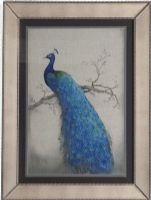Bassett Mirror 9900-177BEC Model 9900-177B Hollywood Glam Peacock Blue II Artwork, Stately and vibrant, these peacock prints are framed in lovely silver beaded frames, Dimensions 36" x 48", Weight 40 pounds, UPC 036155295961 (9900177BEC 9900 177BEC 9900-177B-EC 9900177B)   