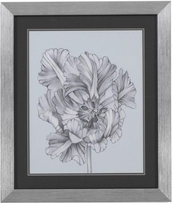 Bassett Mirror 9900-183AEC Model 9900-183A Thoroughly Modern Silvery Blue Tulips I Artwork, Nature unfolds in this dramatic set of four pencil sketches, Beautifully framed in silver with a black matte, Dimensions 23