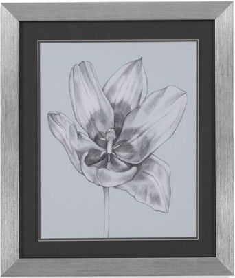 Bassett Mirror 9900-183BEC Model 9900-183B Thoroughly Modern Silvery Blue Tulips II Artwork, Nature unfolds in this dramatic set of four pencil sketches, Beautifully framed in silver with a black matte, Dimensions 23