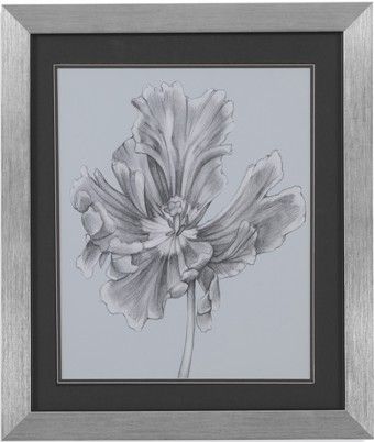 Bassett Mirror 9900-183CEC Model 9900-183C Thoroughly Modern Silvery Blue Tulips III Artwork, Nature unfolds in this dramatic set of four pencil sketches, Beautifully framed in silver with a black matte, Dimensions 23