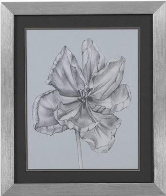 Bassett Mirror 9900-183EEC Model 9900-183E Thoroughly Modern Silvery Blue Tulips IV Artwork, Nature unfolds in this dramatic set of four pencil sketches, Beautifully framed in silver with a black matte, Dimensions 23