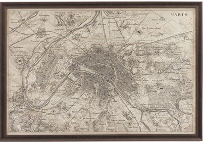 Bassett Mirror 9900-256EC Model 9900-256 Belgian Luxe Vintage Map of Paris Artwork, Done in sepia tones with an Old World style and surrounded in lustrous wood, Dimensions 64