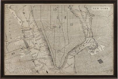 Bassett Mirror 9900-259EC Model 9900-259 Belgian Luxe Vintage Map of New York Artwork, Done in sepia tones with an Old World style and surrounded in lustrous wood, Dimensions 64