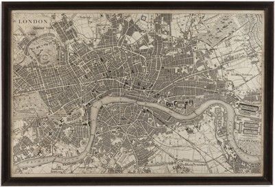 Bassett Mirror 9900-262EC Model 9900-262 Belgian Luxe Vintage Map of London Artwork, Done in sepia tones with an Old World style and surrounded in lustrous wood, Dimensions 64