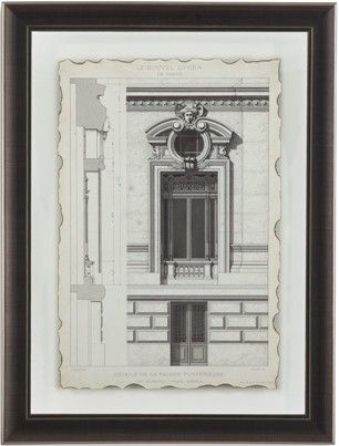 Bassett Mirror 9900-267BEC Model 9900-267B Belgian Luxe Motifs Historiques II Artwork, Architectural drawings are beautifully matted and framed in black, Dimensions 24