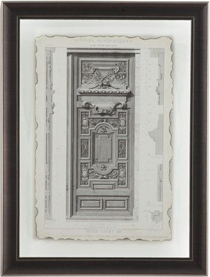 Bassett Mirror 9900-267CEC Model 9900-267C Belgian Luxe Motifs Historiques III Artwork, Architectural drawings are beautifully matted and framed in black, Dimensions 24