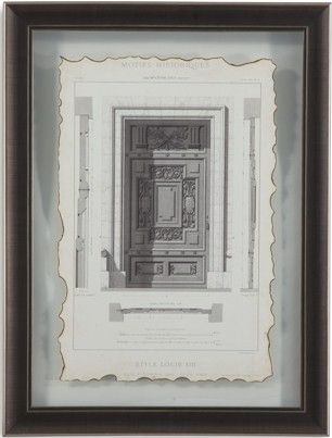 Bassett Mirror 9900-267EEC Model 9900-267E Belgian Luxe Motifs Historiques IV Artwork, Architectural drawings are beautifully matted and framed in black, Dimensions 24