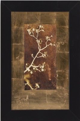 Bassett Mirror 9900-290AEC Model 9900-290A Thoroughly Modern Gold Leaf Branches I Artwork; Depicted with an Asian flair, the branch in print really stand out; Dimensions 25