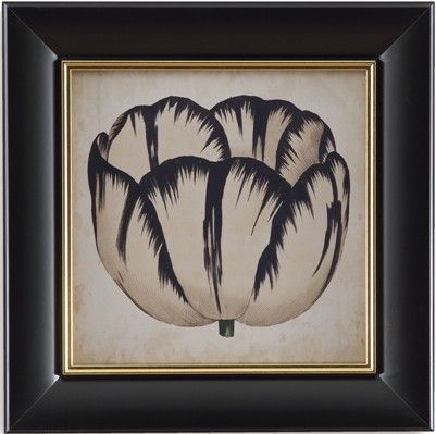 Bassett Mirror 9900-301BEC Model 9900-301B Old World Pop Floral III Artwork, Graceful blossoms on a parchment background are framed in handsome black frames with a gold leaf accent, Dimensions 22