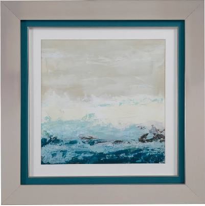 Bassett Mirror 9900-331AEC Model 9900-331A Pan Pacific Coastal Currents I Artwork, Waves roll dramatically in this abstract print, Mounted in a brushed nickel frame, Dimensions 29