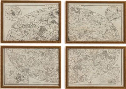 Bassett Mirror 9900-345EC Model 9900-345 Belgian Luxe Environs of Paris Artwork, Vintage map of Paris is displayed in four separate frames, Set would make an impressive addition to any room, Dimensions 38