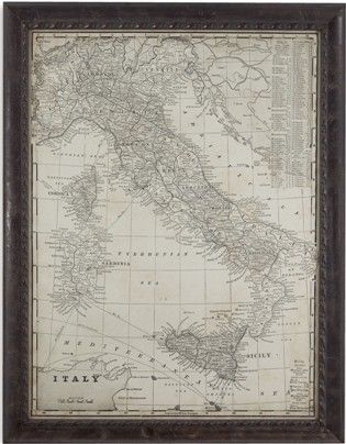 Bassett Mirror 9900-346EC Model 9900-346 Belgian Luxe Antique Map of Italy Artwork, Done in sepia tones with an Old World style and framed in lustrous wood with a gold accent, Dimensions 52
