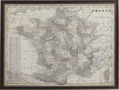 Bassett Mirror 9900-347EC Model 9900-347 Thorougghly Modern Antique Map of France Artwork, Dimensions 54