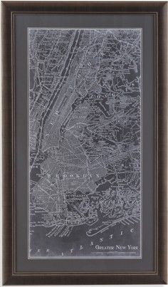 Bassett Mirror 9900-487AEC Model 9900-487A Belgian Luxe Graphic Map of New York Artwork, Dimensions 26