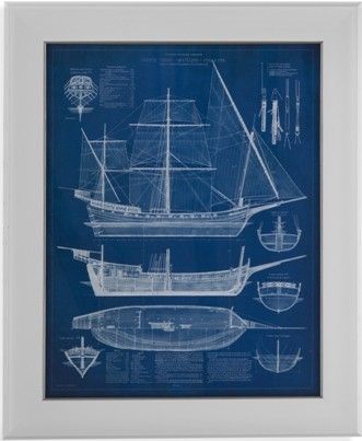 Bassett Mirror 9900-528AEC Model 9900-528A Pan Pacific Antique Ship Blueprint I Artwork, Dimensions 28