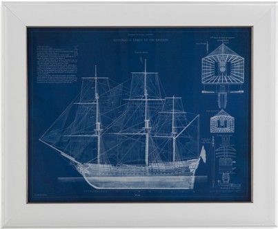 Bassett Mirror 9900-529BEC Model 9900-529B Pan Pacific Antique Ship Blueprint IV Artwork, Dimensions 28